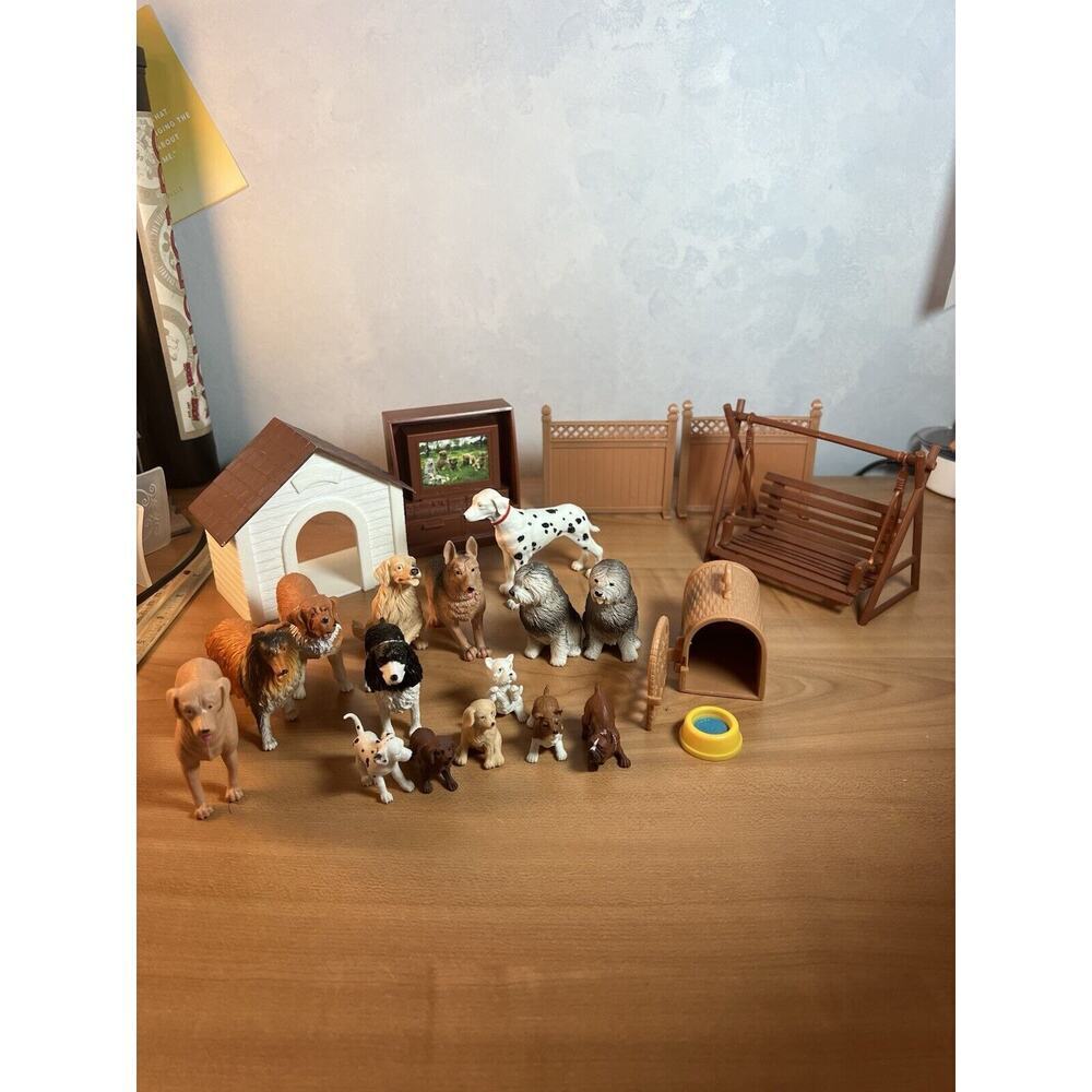 Big Collection Of Animal Dog Figures Varied Breeds Doghouse Swing
